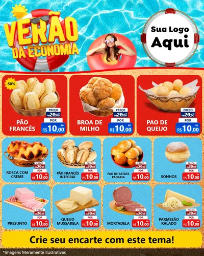 Modelo de Rede Social para Feed Instagram com o tema Verão da Economia para Padaria