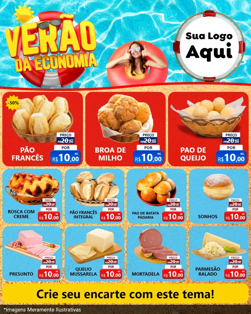 Modelo de Rede Social para Feed Instagram com o tema Verão da Economia para Padaria