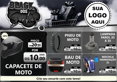 Modelo de Encarte para Encarte A4 Horizontal com o tema Black dos Sonhos para Moto peças