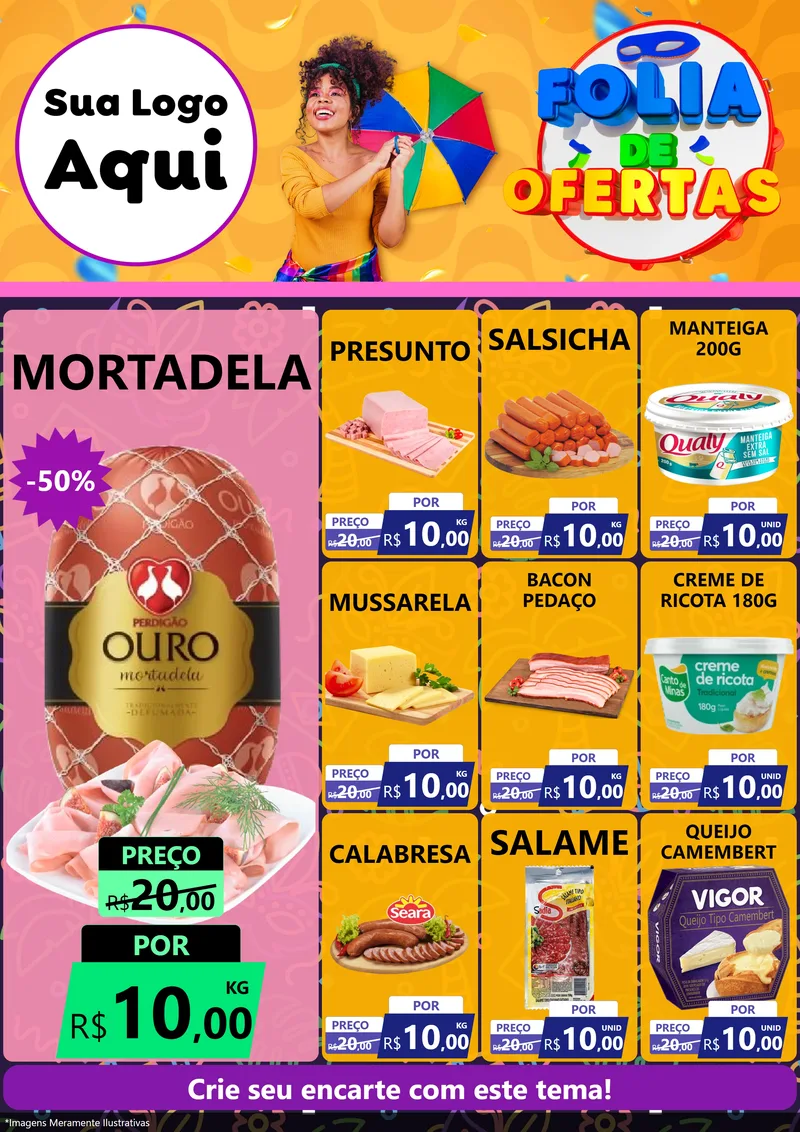 Modelo de Encarte para Encarte A4 Vertical com o tema Folia de Ofertas para Frios e Laticínios