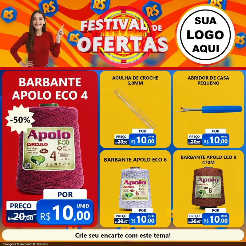 Modelo de Rede Social para Feed Facebook com o tema Festival de Ofertas para Armarinho e Aviamentos