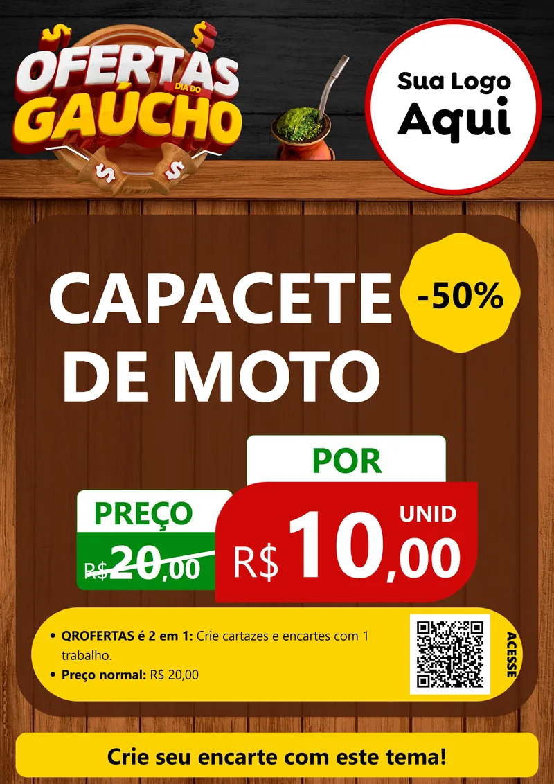 Modelo de Cartaz para Cartaz A4 Vertical com o tema Ofertas Dia do Gaúcho para Moto peças