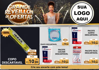 Modelo de Encarte para Encarte A4 Horizontal com o tema Grande Réveillon de Ofertas para Embalagens