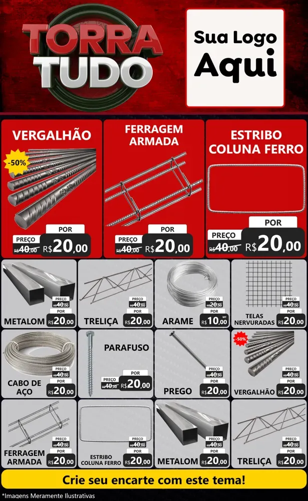 Modelo de Encarte para Encarte Grande com o tema Torra Tudo para Ferragens