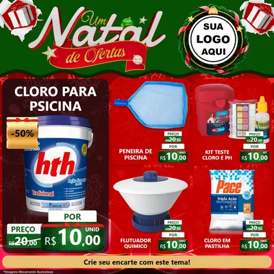 Modelo de Rede Social para Feed Facebook com o tema Um Natal de Ofertas para Produtos para Piscina