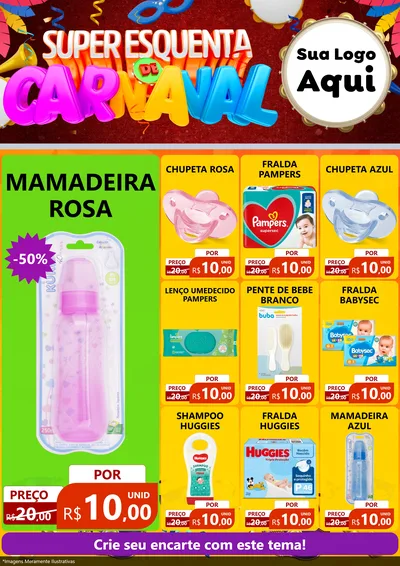 Modelo de Encarte para Encarte A4 Vertical com o tema Super Esquenta de Carnaval para Bebês
