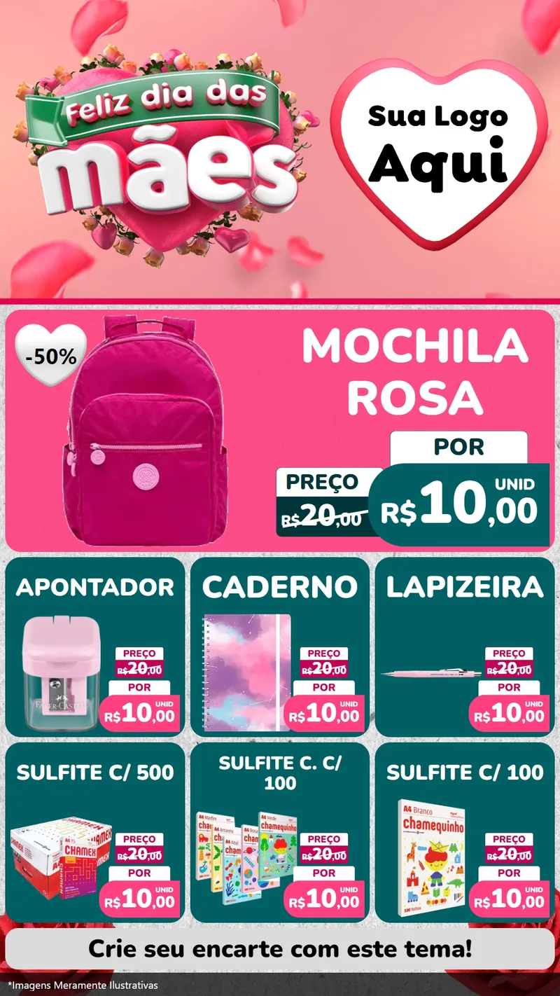 Modelo de Rede Social para Stories com o tema Feliz Dia das Mães para Papelaria