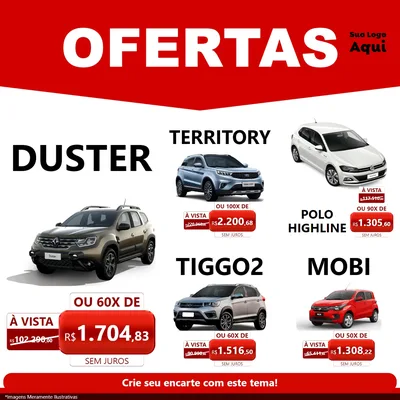 Modelo de Rede Social para Feed Facebook com o tema Ofertas Vermelho Cartaz para Concessionaria de Carros