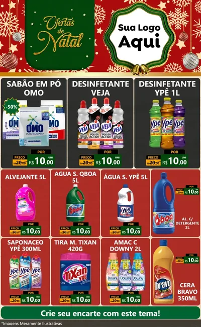 Modelo de Encarte para Encarte Grande com o tema Natal de Ofertas para Produtos de Limpeza