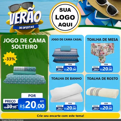 Modelo de Rede Social para Feed Facebook com o tema Verão de Ofertas para Cama, Mesa e Banho