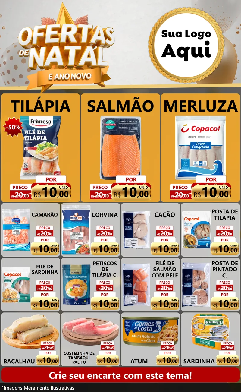 Modelo de Encarte para Encarte Grande com o tema Ofertas De Natal E Ano Novo para Peixaria