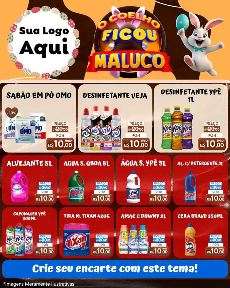 Modelo de Rede Social para Feed Instagram com o tema O Coelho Ficou Maluco - Páscoa para Produtos de Limpeza