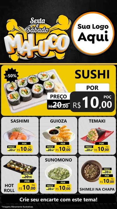 Modelo de Rede Social para Stories com o tema Sexta e Sábado Maluco para Comida japonesa