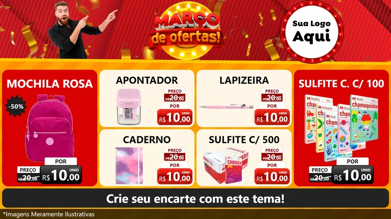 Modelo de TV para TV Horizontal com o tema Março de Ofertas! para Papelaria