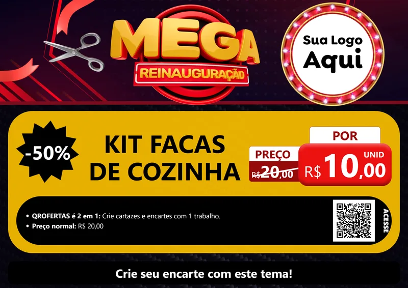 Modelo de Cartaz para Cartaz A4 Horizontal com o tema Mega Reinauguração para Utilidades Domésticas