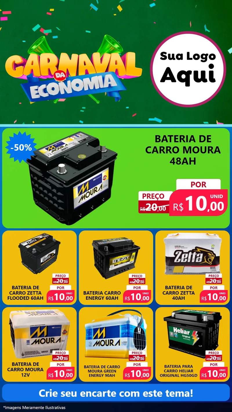 Modelo de Rede Social para Stories com o tema Carnaval da Economia para Baterias Elétricas