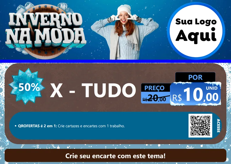 Modelo de Cartaz para Cartaz A4 Horizontal com o tema Inverno na Moda para Hamburgueria