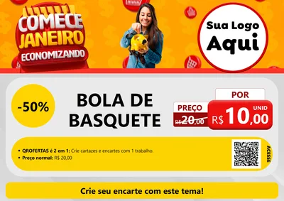 Modelo de Cartaz para Cartaz A4 Horizontal com o tema Comece Janeiro Economizando para Artigos Esportivos