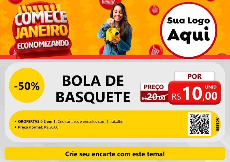 Modelo de Cartaz para Cartaz A4 Horizontal com o tema Comece Janeiro Economizando para Artigos Esportivos