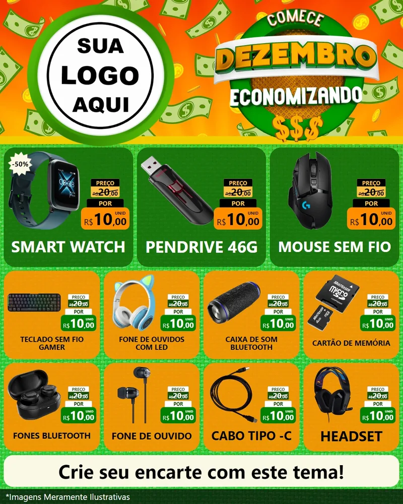 Modelo de Rede Social para Feed Instagram com o tema Comece Dezembro Economizando para Informática