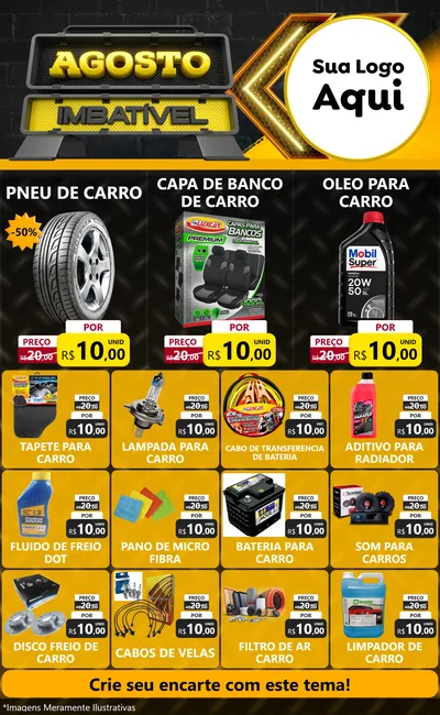 Modelo de Encarte para Encarte Grande com o tema Agosto Imbatível para Auto peças