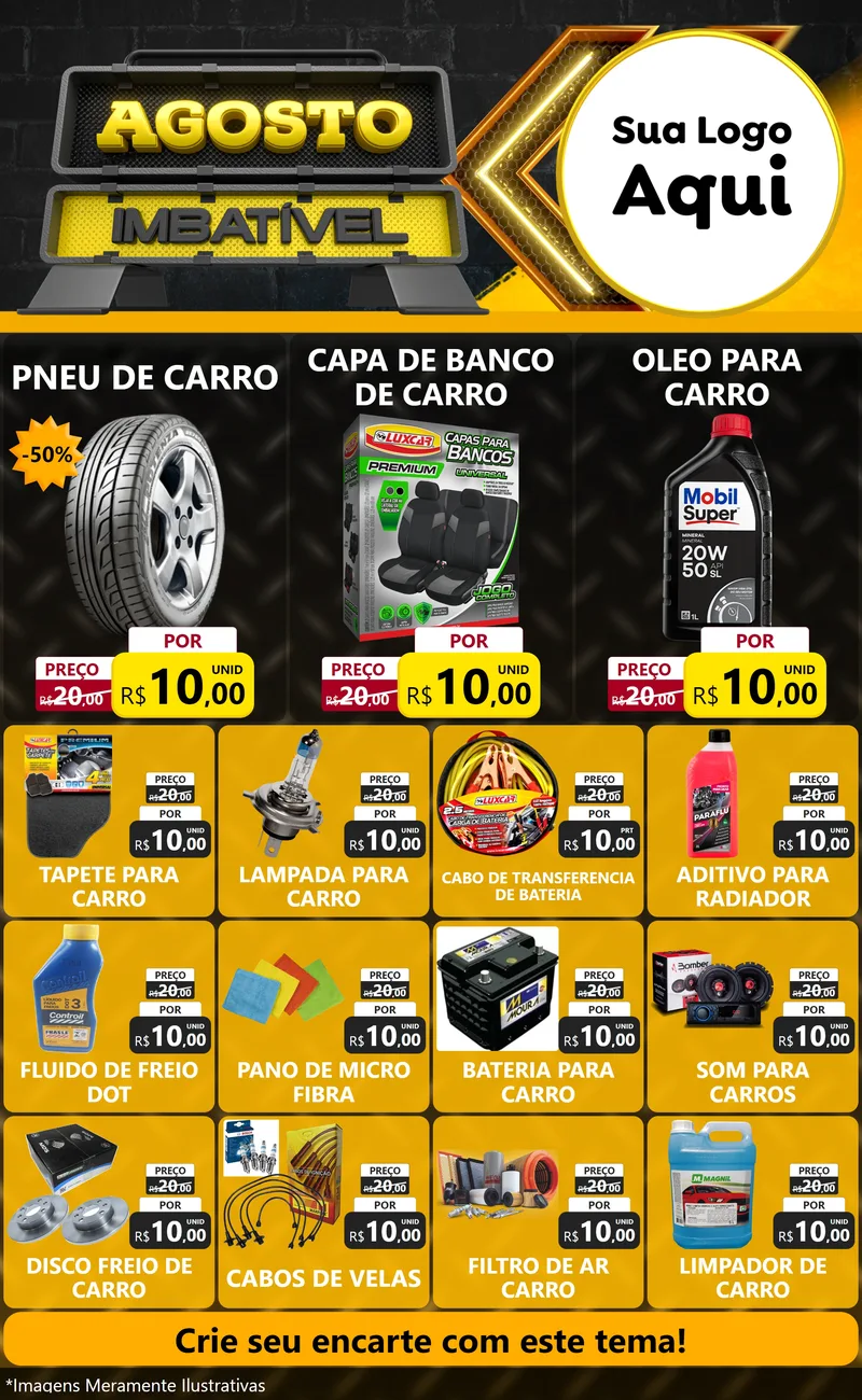 Modelo de Encarte para Encarte Grande com o tema Agosto Imbatível para Auto peças