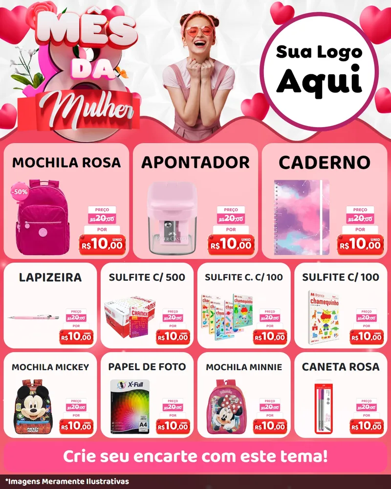 Modelo de Rede Social para Feed Instagram com o tema Mês da Mulher para Papelaria
