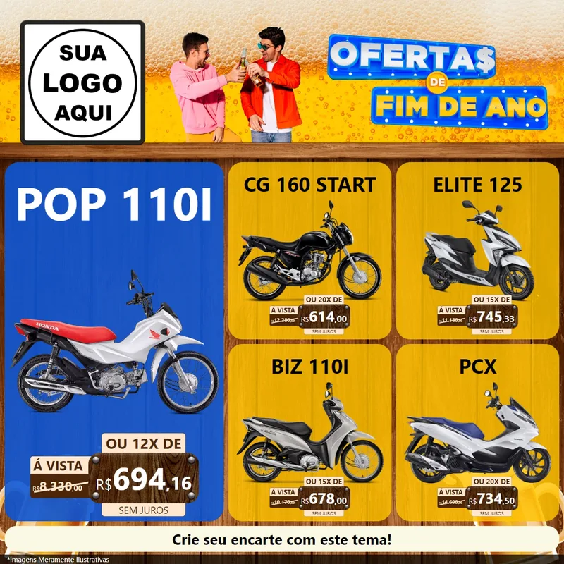 Modelo de Rede Social para Feed Facebook com o tema Ofertas de Fim de Ano para Concessionaria de Motos