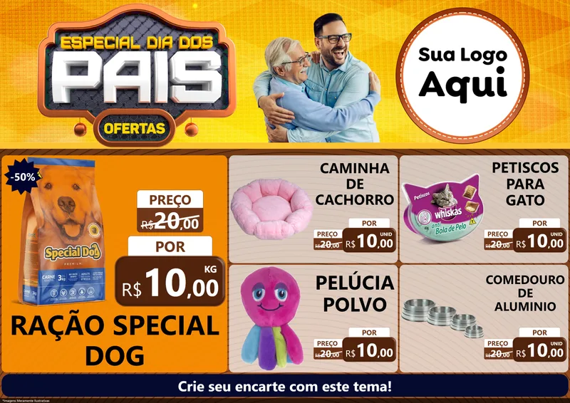 Modelo de Encarte para Encarte A4 Horizontal com o tema Especial Dia dos Pais para Pet Shop