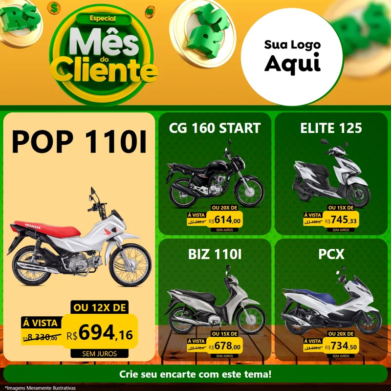 Modelo de Rede Social para Feed Facebook com o tema Especial Mês do Cliente para Concessionaria de Motos