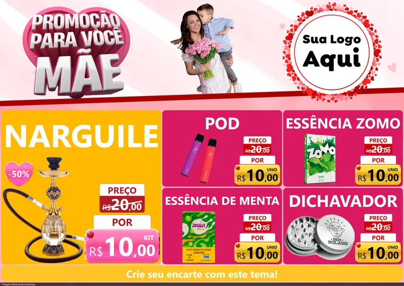 Modelo de Encarte para Encarte A4 Horizontal com o tema Promoção Para Você Mãe para Tabacaria