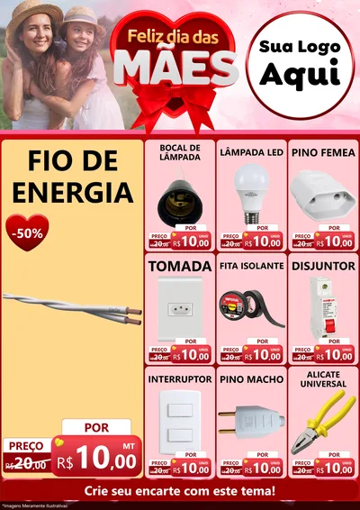 Modelo de Encarte para Encarte A4 Vertical com o tema Feliz Dia Das Mães para Materiais Elétricos