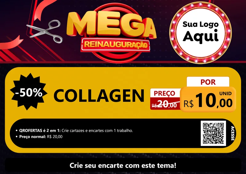 Modelo de Cartaz para Cartaz A4 Horizontal com o tema Mega Reinauguração para Suplementos alimentares