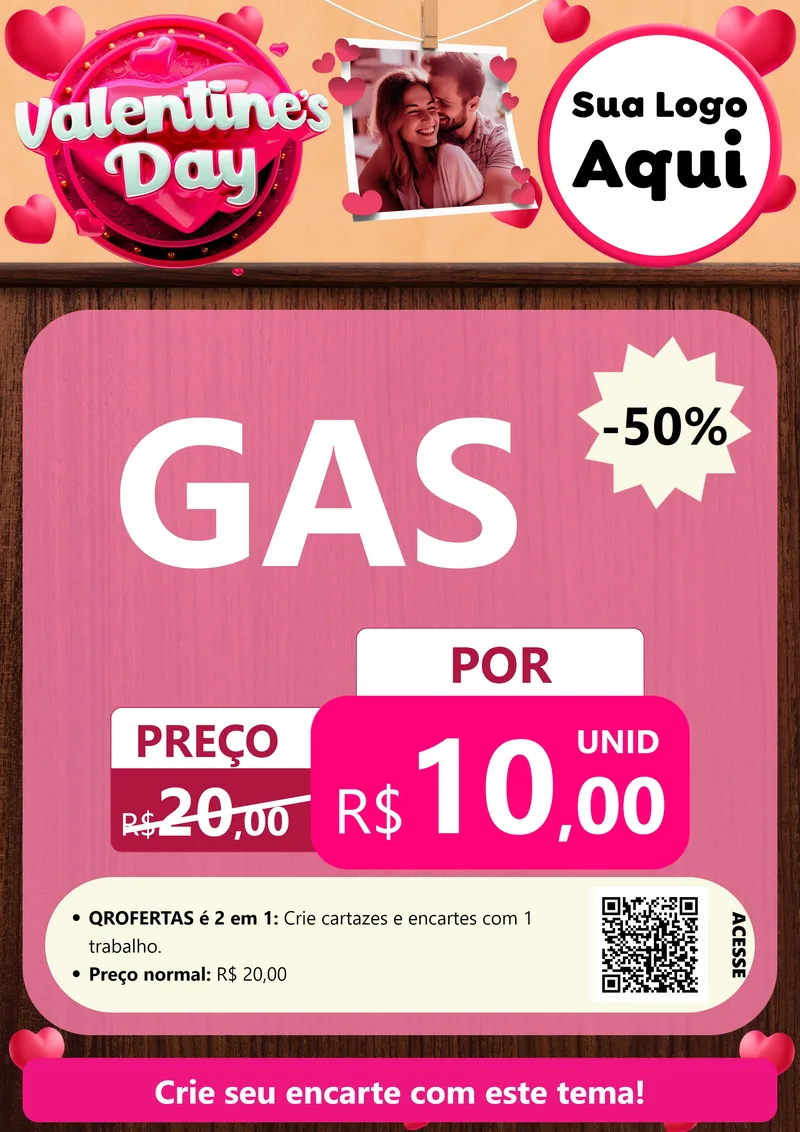 Modelo de Cartaz para Cartaz A4 Vertical com o tema Valentine's Day para Água e gás