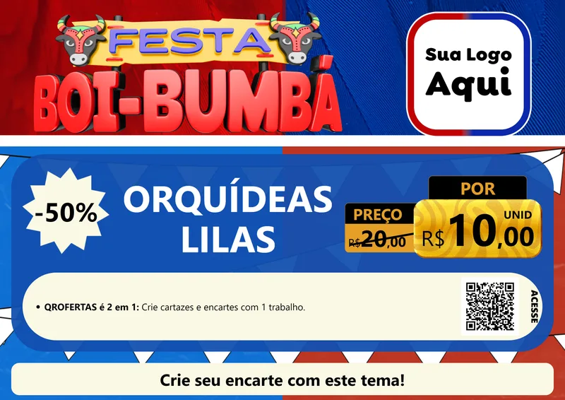 Modelo de Cartaz para Cartaz A4 Horizontal com o tema Festa Boi Bumbá para Floricultura e jardim