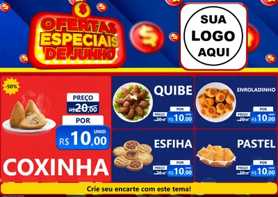 Modelo de Encarte para Encarte A4 Horizontal com o tema Ofertas Especiais de Junho para Salgadaria