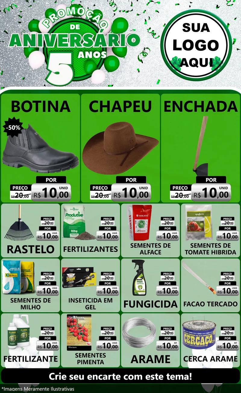 Modelo de Encarte para Encarte Grande com o tema Promoção de Aniversário - 5 Anos para Agropecuária