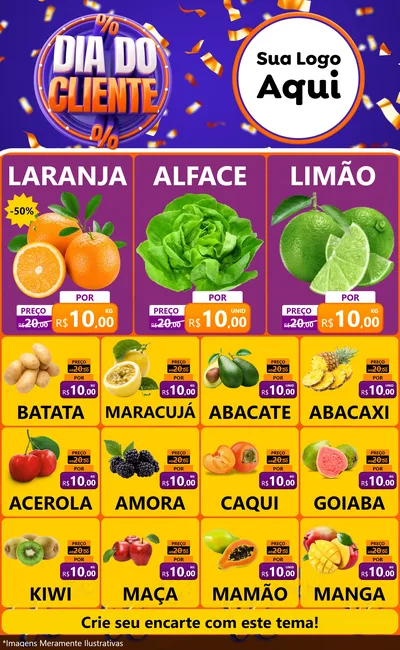 Modelo de Encarte para Encarte Grande com o tema Dia do Cliente para Hortifrúti