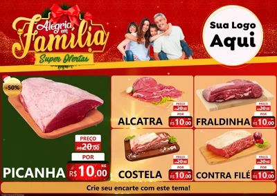 Modelo de Encarte para Encarte A4 Horizontal com o tema Alegria em Família Super Ofertas - Natal para Açougue