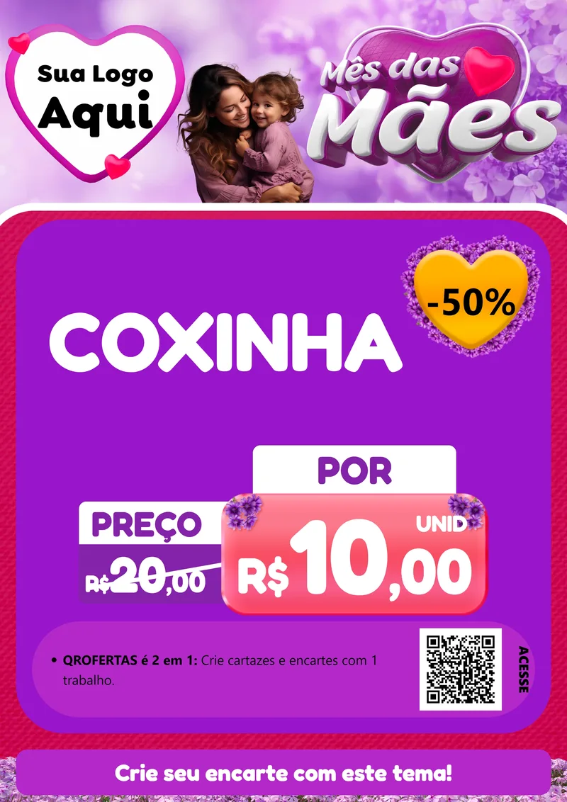 Modelo de Cartaz para Cartaz A4 Vertical com o tema Mês das Mães para Salgadaria