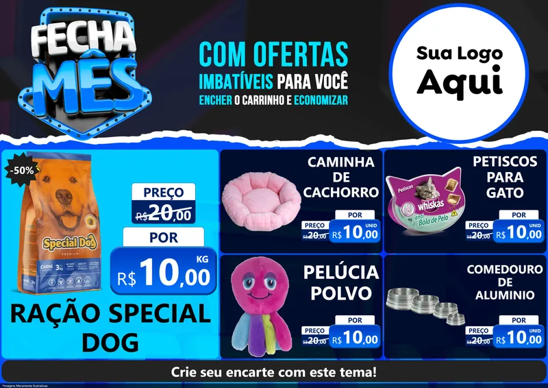 Modelo de Encarte para Encarte A4 Horizontal com o tema Fecha Mês para Pet Shop