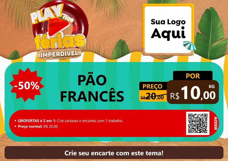Modelo de Cartaz para Cartaz A4 Horizontal com o tema Play Nas Férias Imperdível para Padaria