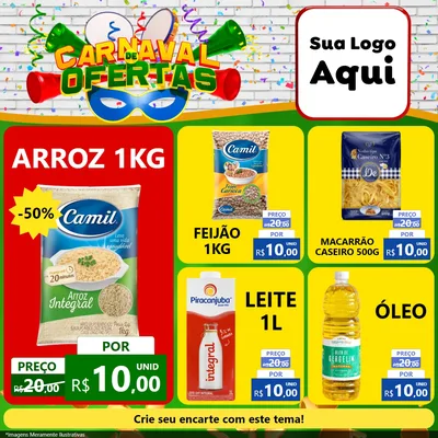 Modelo de Rede Social para Feed Facebook com o tema Carnaval de Ofertas para Supermercado