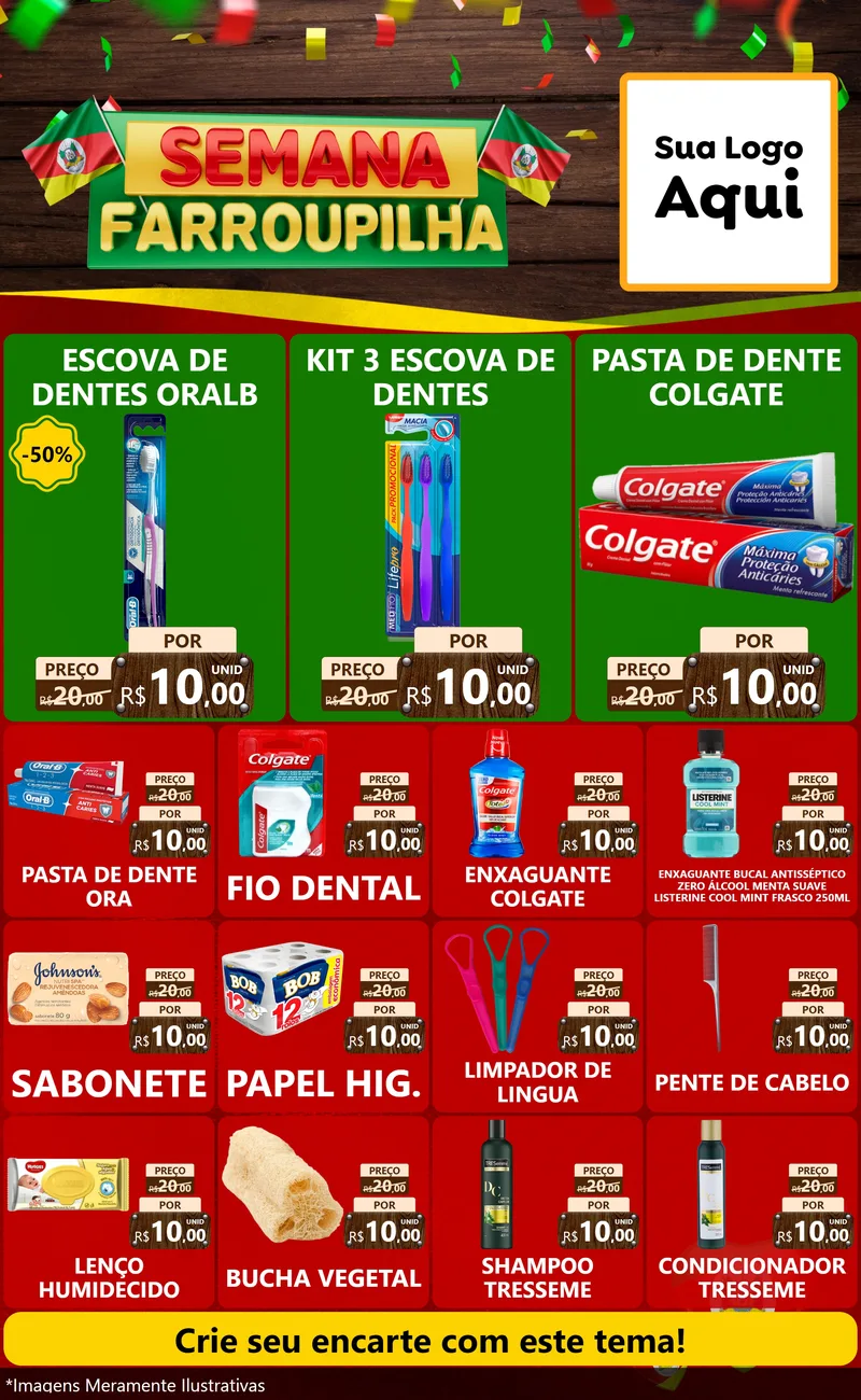 Modelo de Encarte para Encarte Grande com o tema Semana Farroupilha para Higiene Pessoal