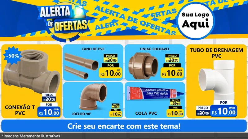 Modelo de TV para TV Horizontal com o tema Alerta de Ofertas para Tubos e conexões