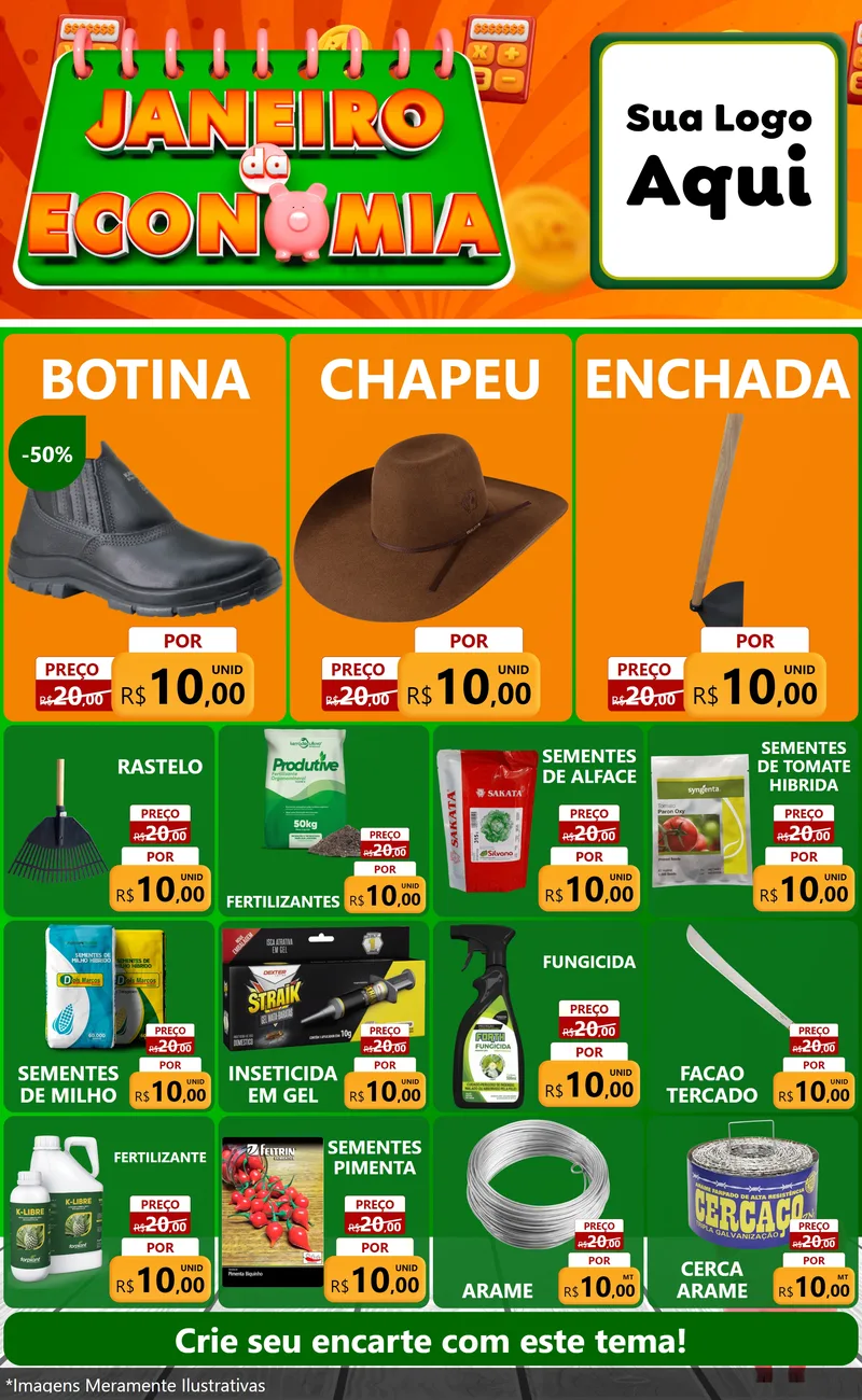 Modelo de Encarte para Encarte Grande com o tema Janeiro da Economia para Agropecuária