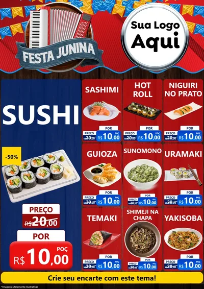 Modelo de Encarte para Encarte A4 Vertical com o tema Festa Junina para Comida japonesa