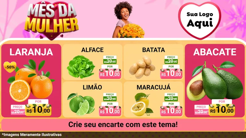 Modelo de TV para TV Horizontal com o tema Mês da Mulher para Hortifrúti