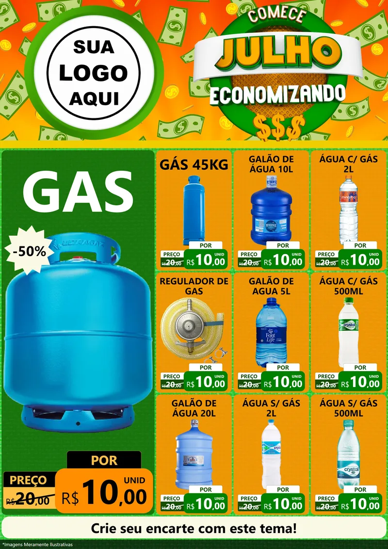 Modelo de Encarte para Encarte A4 Vertical com o tema Comece Julho Economizando para Água e gás