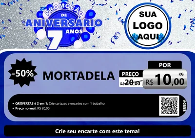 Modelo de Cartaz para Cartaz A4 Horizontal com o tema Promoção de Aniversário - 7 Anos para Frios e Laticínios